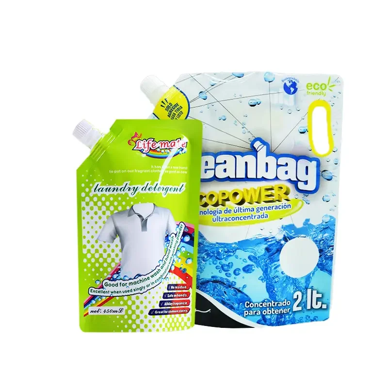 Laundry liquid packaging spout pouch